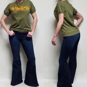 Rare Vintage 80s Russell Athletic MASH Olive Green Crewneck Unisex Ringer Tee M